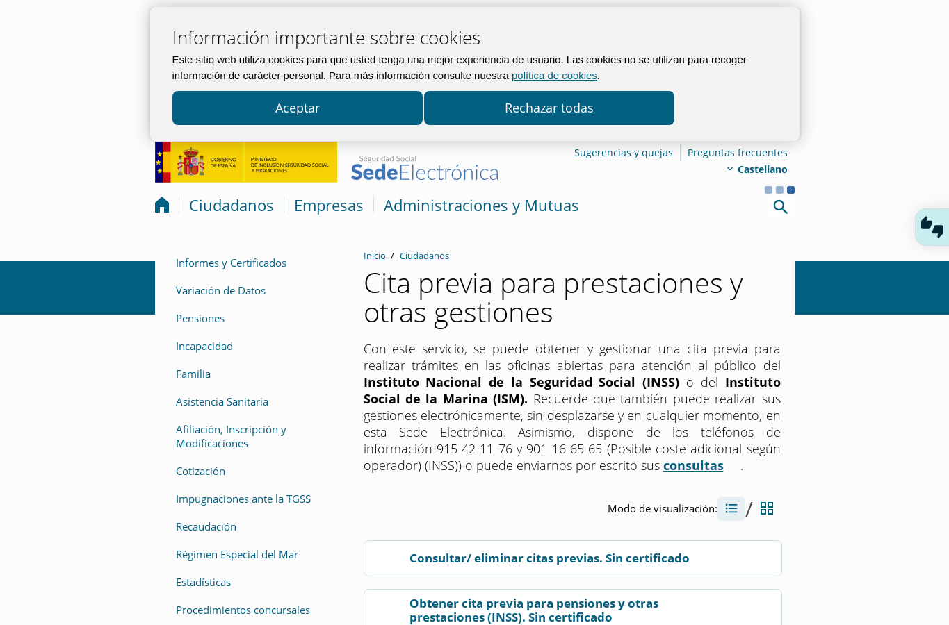 Paso 1: acceso a la gestión de citas en la Sede.