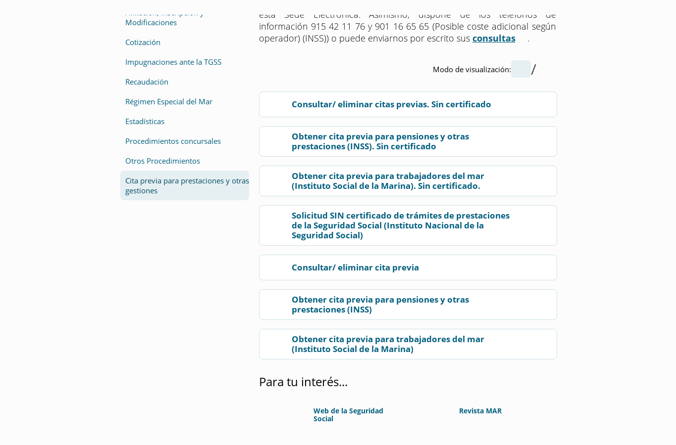 Paso 2: apartado de consulta o anulación de cita.